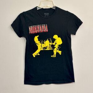 Nirvana | Women’s Black T shirt Red Nirvana Logo Yellow Band Members XS